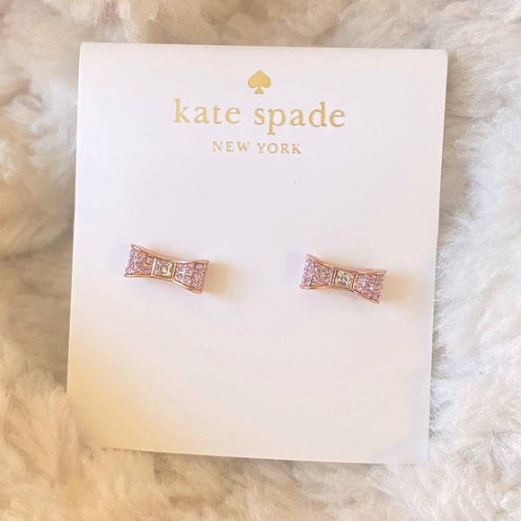 Kate Spade Ready Set Bow Pave Bow Studs Rose Gold Pinky Earrings NWT - Picture 3 of 15